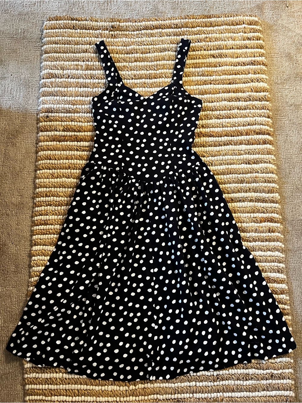 Vintage navy blue and White Polka Dot drop waist